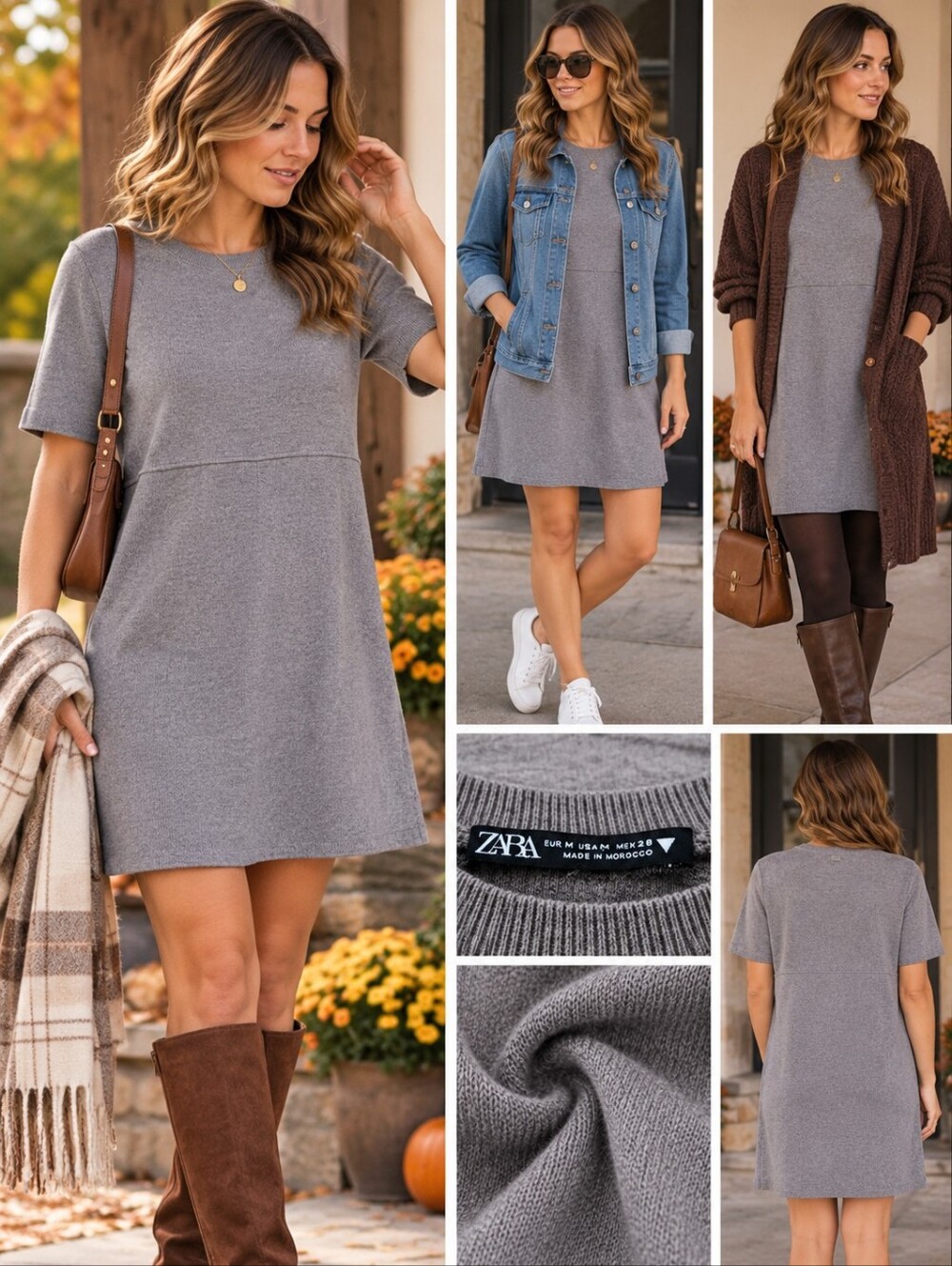 Zara Women’s Gray Short Sleeve Knit Sweater Mini Dress Size M